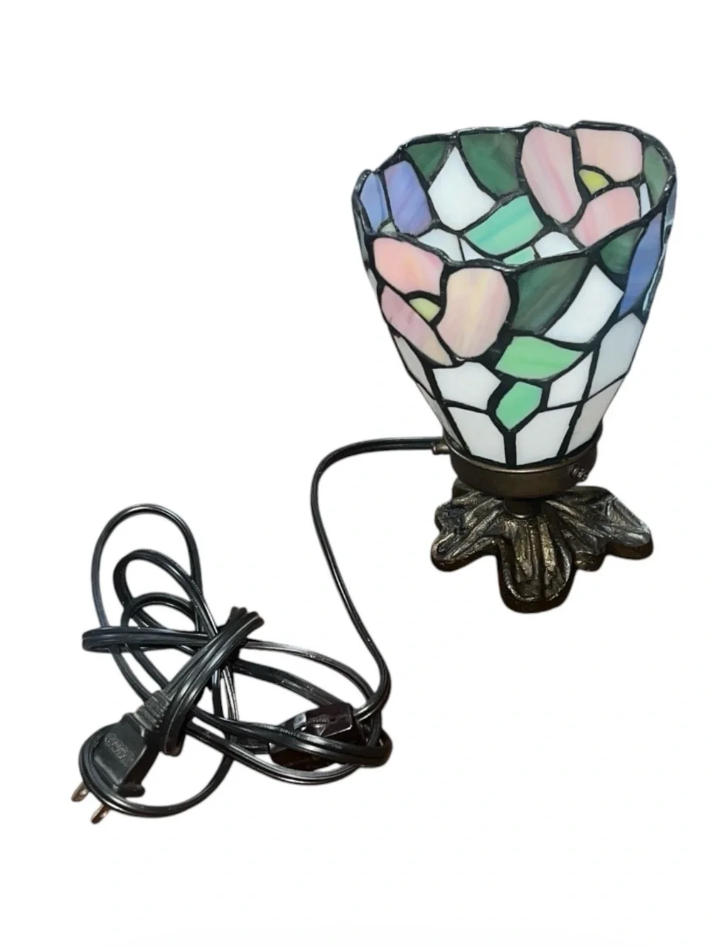 Tiffany-Style Stained Glass Floral Accent Lantern - Pink & Green